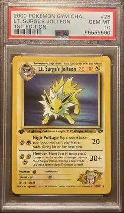 2000 POKEMON GYM CHALLENGE 1ST ED #28 LT. SURGE'S JOLTEON PSA 10 - Image 1
