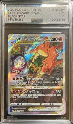 2022 POKEMON SWSH BLACK STAR PROMO #262 CHARIZARD VSTAR AGS LEGENDARY 10 - Image 1