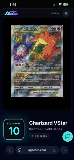 2022 POKEMON SWSH BLACK STAR PROMO #262 CHARIZARD VSTAR AGS LEGENDARY 10 - Image 3
