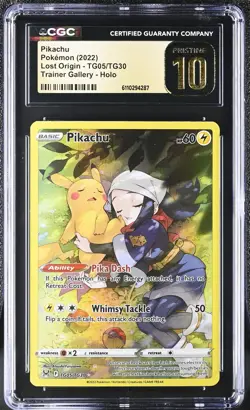 2022 POKEMON SWORD & SHIELD LOST ORIGIN #TG05 FULL ART/PIKACHU CGC PRISTINE 10 - Image 1