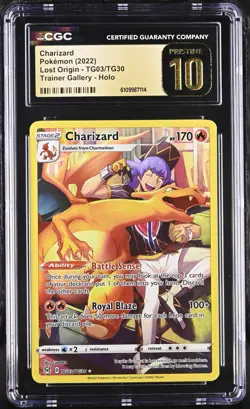 2022 POKEMON SWORD & SHIELD LOST ORIGIN #TG03 FULL ART CHARIZARD CGC PRISTINE 10 - Image 1