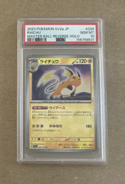 2023 Pokemon Japanese Raichu Master Ball Reverse Holo Card #026 PSA 10 - Image 1