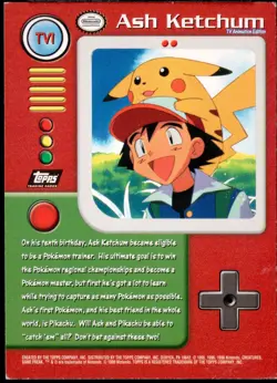 topps Pokemon TV Animation Edition Series 1 Holo Foil TV1 Ash Ketchum - Image 2