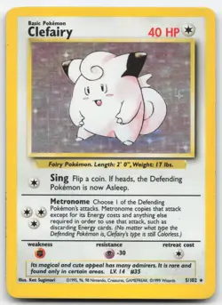 Clefairy 5 Moderately Played 102 Base Set Unlimited Holo Pokemon Card TCG - Image 1