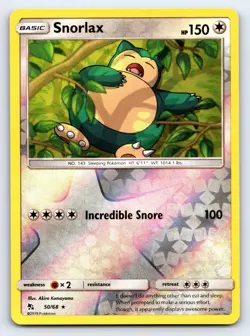Snorlax 50/68 Rare Hidden Fates Pokemon Reverse Holo Lightly Played - Image 1