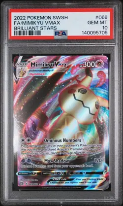 POKEMON SWORD & SHIELD BRILLIANT STARS 69 FULL ART/MIMIKYU VMAX PSA 10 - Image 1