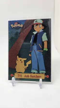 1999 Topps Pokemon Series TV1 Ash Ketchum Foil Holo Black Logo - Image 1