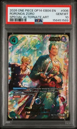 2026 ONE PIECE OP14-EB04-THE AZURE SEA'S SEVEN #006 RORONOA ZORO PSA 10 - Image 1