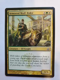 MTG Magic The Gathering Card Armored Wolf-Rider Creature Elf Knight Green White - Image 1