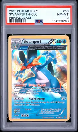 2015 POKEMON XY PRIMAL CLASH #36 SWAMPERT-HOLO PSA 8 - Image 1