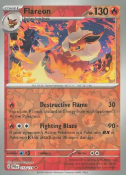 FLAREON 013/131 HOLO RARE PRISMATIC EVOLUTIONS POKEMON REVERSE HOLO NEAR MINT - Image 1