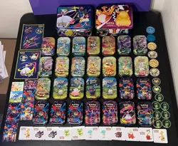 Pokemon TCG 28 Mini Tin-2 lunchbox-14 sticker-15 coin Lot - Image 1