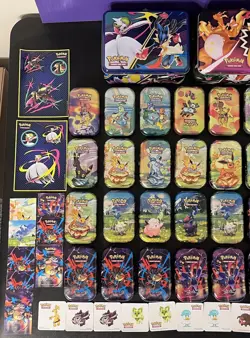 Pokemon TCG 28 Mini Tin-2 lunchbox-14 sticker-15 coin Lot - Image 2