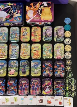 Pokemon TCG 28 Mini Tin-2 lunchbox-14 sticker-15 coin Lot - Image 3