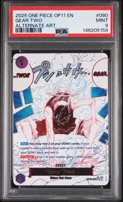 2025 ONE PIECE OP11-A FIST OF DIVINE SPEED ALTERNATE ART #080 GEAR TWO PSA 9 - Image 1
