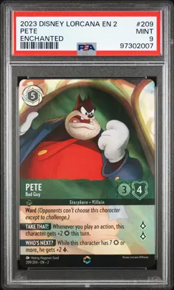 2023 DISNEY LORCANA EN 2-RISE OF THE FLOODBORN ENCHANTED PETE - BAD GUY PSA 9 - Image 1