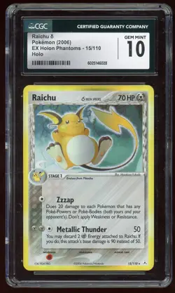 2006 Pokemon Raichu Delta Species Holo Ex Holon Phantoms #15/110 CGC 10 - Image 1