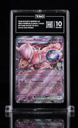 Team Rocket's Mewtwo EX Pokemon Black Star Promo #216 TAG 10 - Rank #1 (not PSA) - Image 1