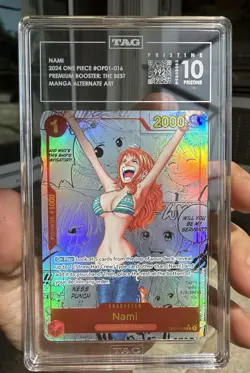 One Piece Nami Premium Booster Manga Alt Art OP01-016 TAG PRISTINE 10 - Image 4