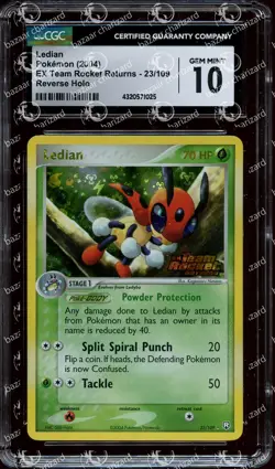 CGC 10 GEM MINT Ledian 23/109 EX Team Rocket Returns Reverse Holo Pokemon Card - Image 1