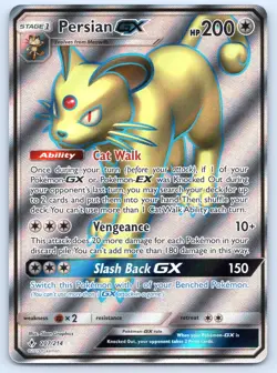 Persian GX 207/214 Ultra Rare Unbroken Bonds Pokemon Holo 2019 NM - Image 1