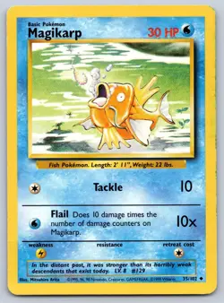 Magikarp 35/102 Uncommon Base Set Unlimited Pokemon 1999 MP - Image 1