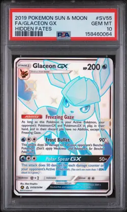 2019 POKEMON SUN & MOON HIDDEN FATES #SV55 FULL ART/GLACEON GX PSA 10 - Image 1