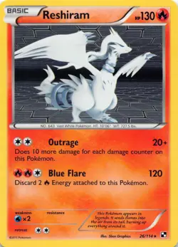 Reshiram 26/114 Holo Rare Black & White Pokemon Holo Lightly Played - Image 1