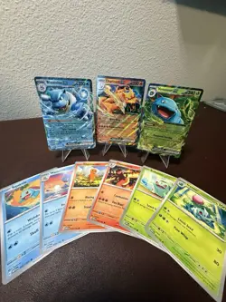 151 Kanto Starter Trio (9) Card Lot - Charizard, Blastoise, Venusaur - Image 1