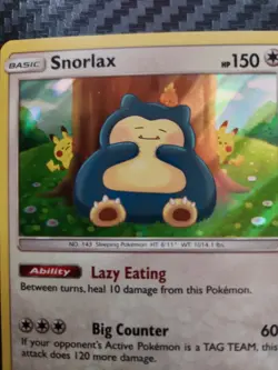 2019 Pokemon SM Unbroken Bonds Snorlax Holo Rare #158/214 - Image 2