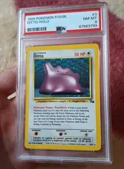 Psa Graded Holo Fossil Set Ditto Pokemon Card 3/62 - Image 1