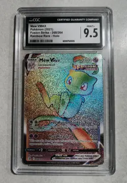 CGC 9.5 Mint+ Mew VMAX 268/264 Rainbow Rare Fusion Strike Pokemon Card - Image 1