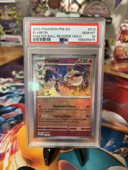 Pokemon Prismatic Evolutions Flareon Master Ball Reverse Holo PSA 10 - Image 1