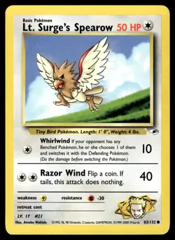 Lt. Surge's Spearow 83/132 Common Gym Heroes Pokemon Unlimited Moderately Played - Image 1