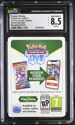 2021 Pokemon TCG SWSH Fusion Strike Code Card Misalignment Error CGC 8.5 - Image 1