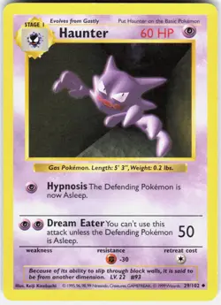 Haunter 29/102 Uncommon Base Set Shadowless Pokemon MP 01-01-10 - Image 1