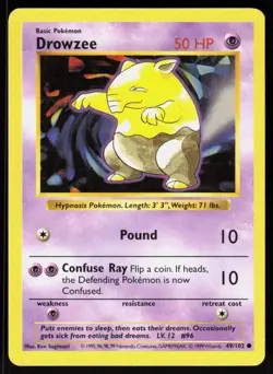 Drowzee 49/102 Common Base Set Shadowless Pokemon Unlimited MP 01-01-41 - Image 1