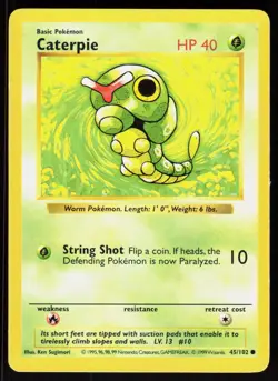 Caterpie 45/102 Common Base Set Shadowless Pokemon Unlimited MP 01-01-78 - Image 1