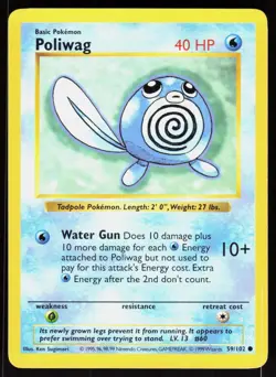 Poliwag 59/102 Common Base Set Shadowless Pokemon Unlimited MP 01-01-101 - Image 1