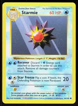 Starmie 64/102 Common Base Set Shadowless Pokemon Unlimited MP 01-01-108 - Image 1