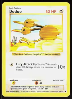 Doduo 48/102 Common Base Set Shadowless Pokemon Unlimited MP 01-01-140 - Image 1