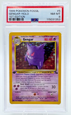 Gengar 1st Edition Fossil 5/62 Holo PSA 8 NM-Mint Pokemon Card Cert #115031353 - Image 1