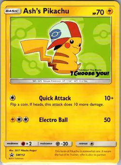 Ash's Pikachu SM112 Non Holo SM Promos - Pokemon Card - LP - Image 1