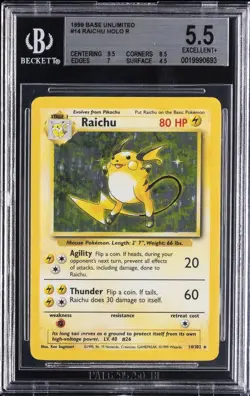 1999 POKEMON BASE UNLIMITED HOLO R #14 RAICHU BGS 5.5 - Image 1