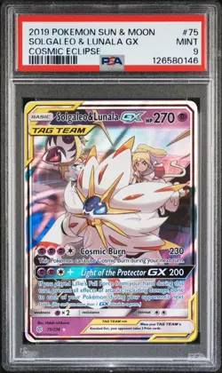 Pokemon TCG Solgaleo & Lunala GX Cosmic Eclipse Ultra Rare Card 75/236 PSA 9 - Image 1