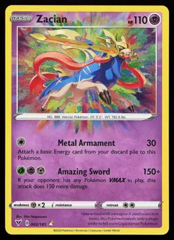 Zacian 082/185 Holo Amazing Rare Vivid Voltage Pokemon Card - Image 1