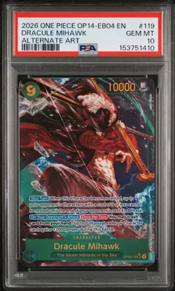 2026 One Piece The Azure Sea's Seven Dracule Mihawk Alternate Art PSA 10 #119 - Image 1