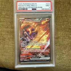 PSA 9 TEAM ROCKET'S MOLTRES EX 229/182 - DESTINED RIVALS SIR HOLO - MINT - Image 1