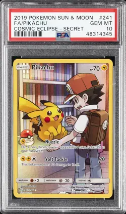 2019 POKEMON SUN & MOON COSMIC ECLIPSE SECRET #241 FULL ART/PIKACHU PSA 10 - Image 1