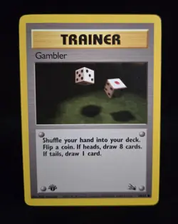Pokemon TCG - GAMBLER - 1ST EDITION - 60/62 - FOSSIL (1999) WOTC - VINTAGE - LP - Image 1